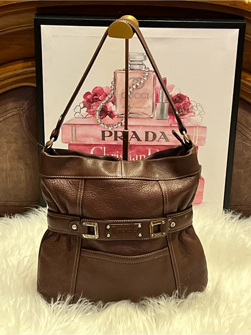 Tignanello Chocolate Brown Pebble Leather Shoulder Bag
